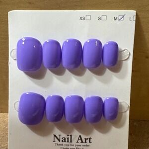 Purple Press On Nails Short Square Glossy Solid Color Gel Nails Size Medium M